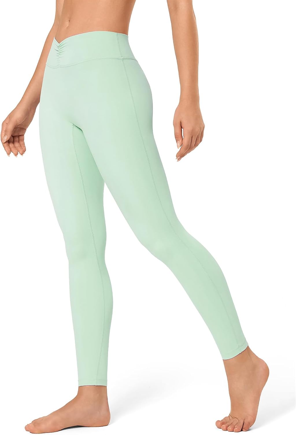 No Front Seam Leggings for Women with Tummy Control Cross Over Ruched Waistband Seamless for Workouts,Yoga,Gym
