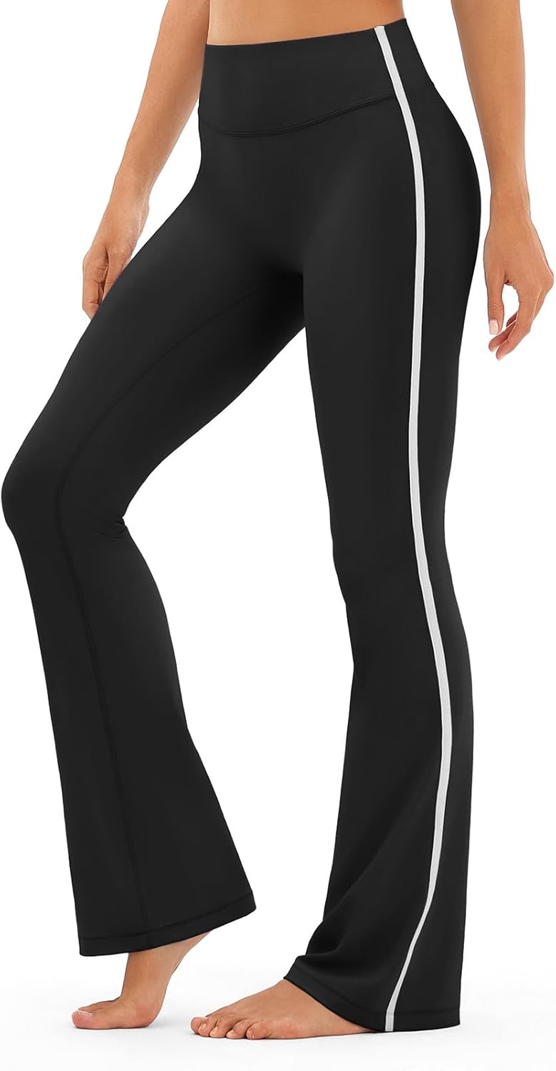 Flare Workout Leggings for Women with Contrast Side Stripes - High Waisted Seamless Track Pants Pants for Yoga Gym Pilates